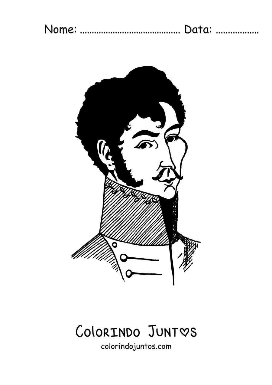 Desenho para colorir de Simón Bolívar real com bigode
