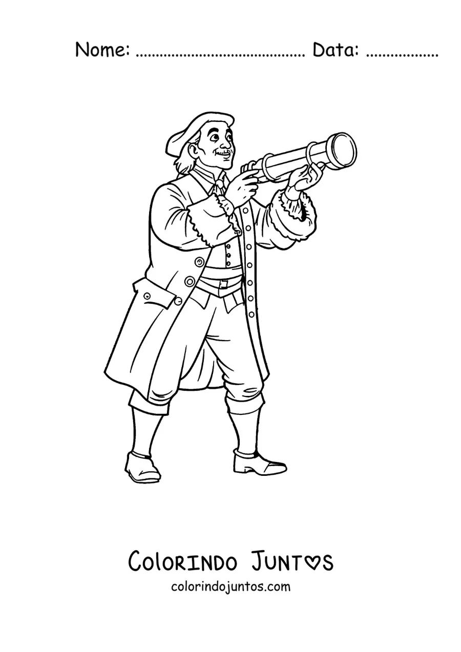 Desenho para colorir de Cristóvão Colombo com uma luneta