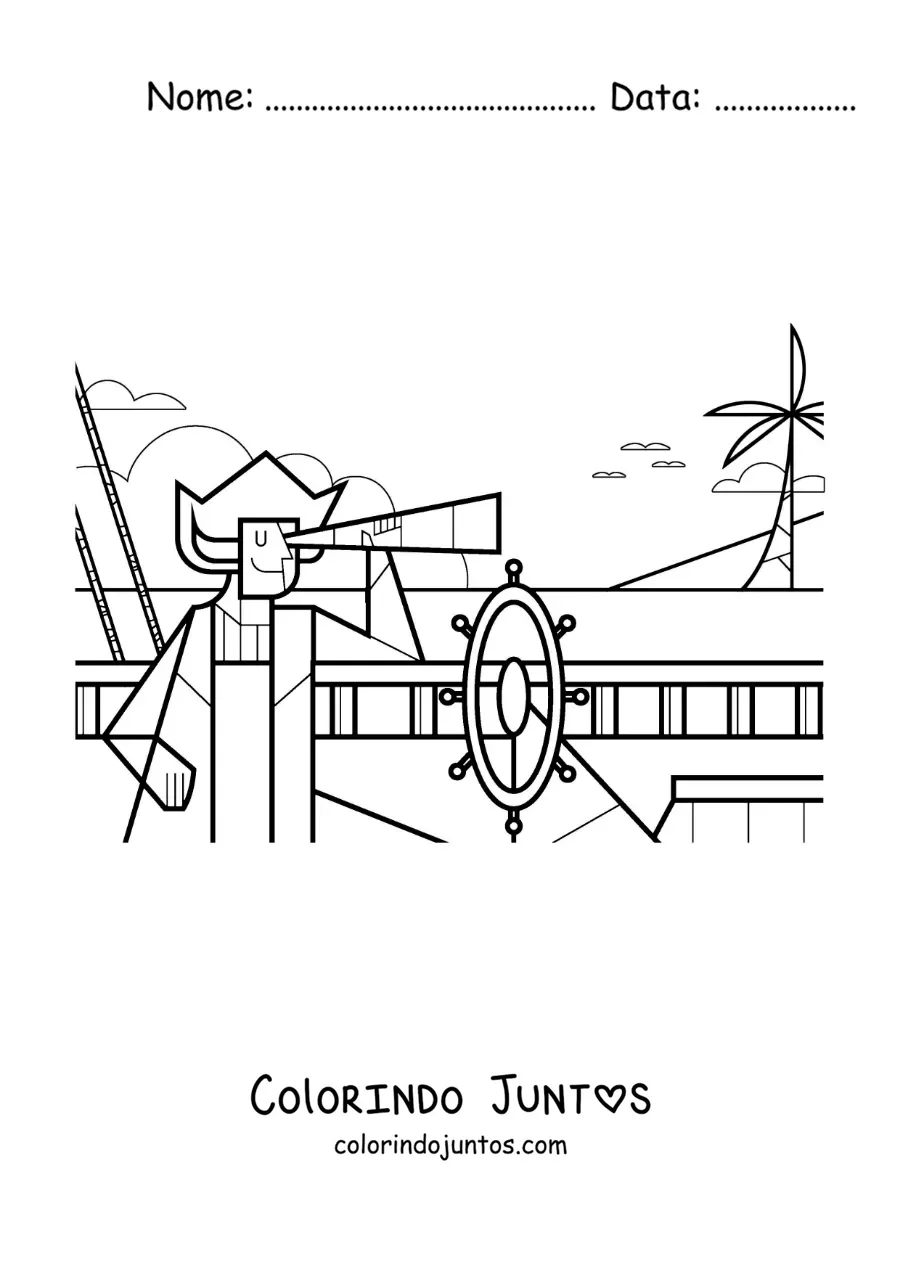 Desenho para colorir de Cristóvão Colombo chegando à América para crianças