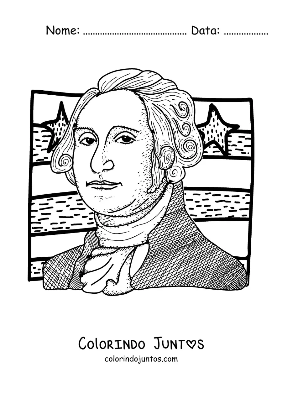 Desenho para colorir de George Washington com a bandeira dos Estados Unidos fácil