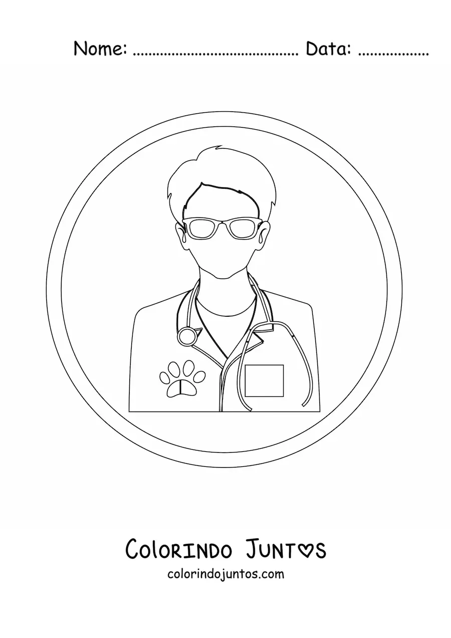 Desenho para colorir de um veterinário de uniforme