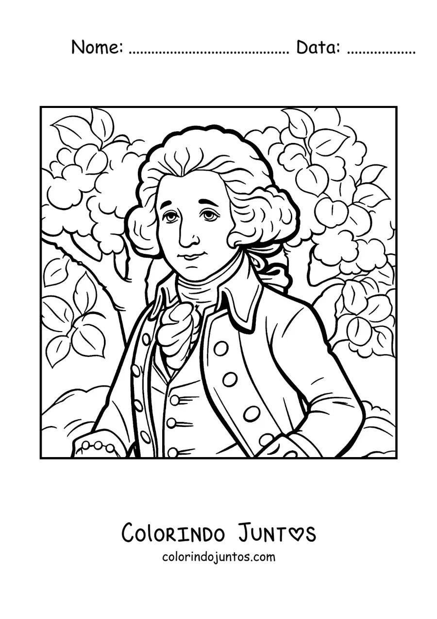 Desenho para colorir de George Washington animado com uma cerejeira
