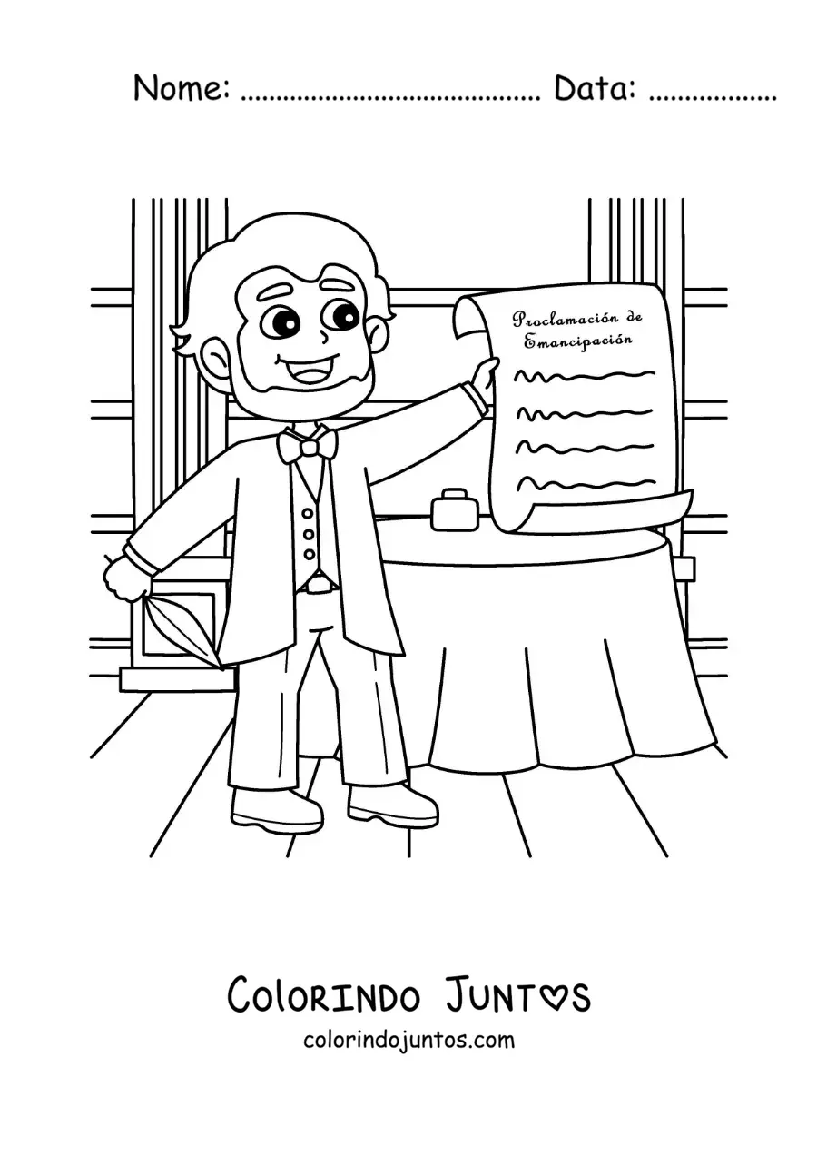Desenho para colorir de Abraham Lincoln animado com a Proclamação de Emancipação