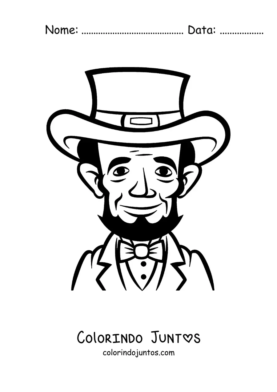 Desenho para colorir de Abraham Lincoln animado com cartola