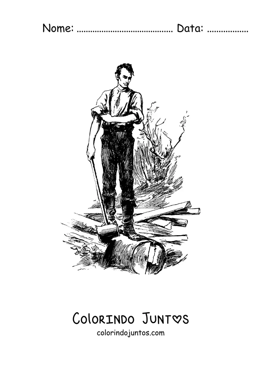Desenho para colorir de Abraham Lincoln cortando uma árvore