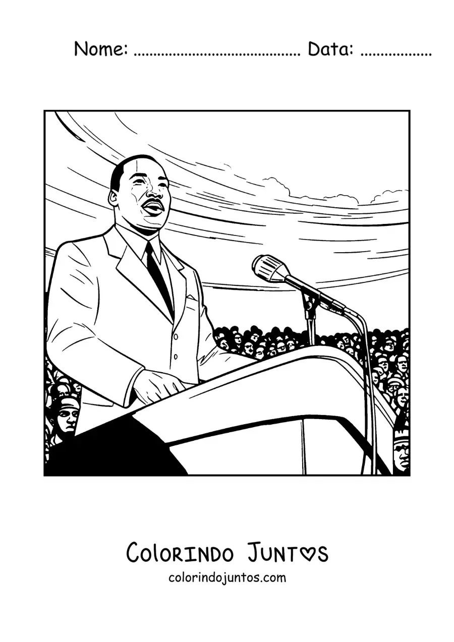 Desenho para colorir de Martin Luther King fazendo um discurso