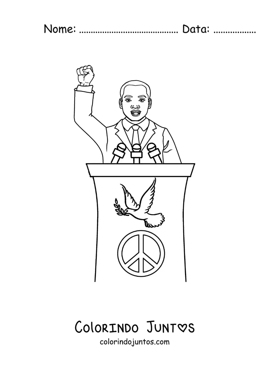 Desenho para colorir de Martin Luther King animado em seu discurso I have a dream
