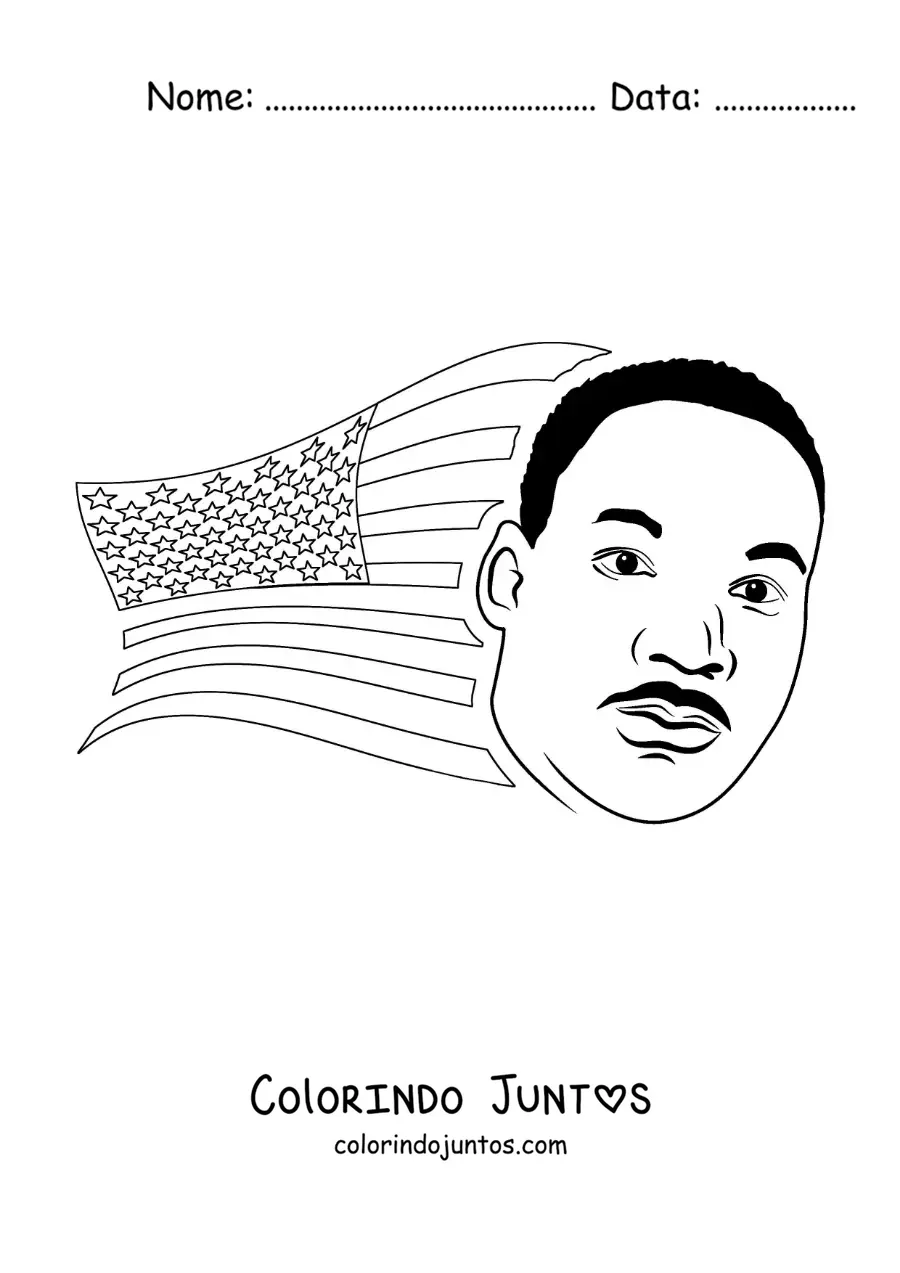 Desenho para colorir de Martin Luther King animado com a bandeira dos EUA