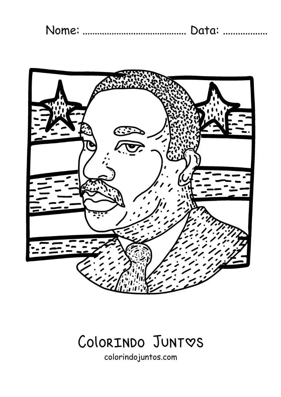 Desenho para colorir de Martin Luther King com a bandeira dos Estados Unidos