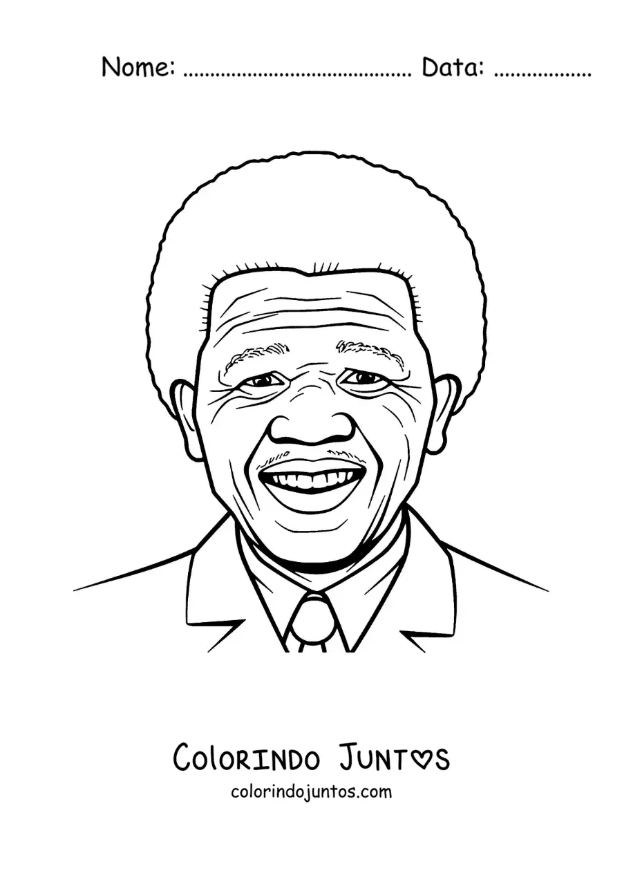 Desenho para colorir de um retrato fácil de Nelson Mandela