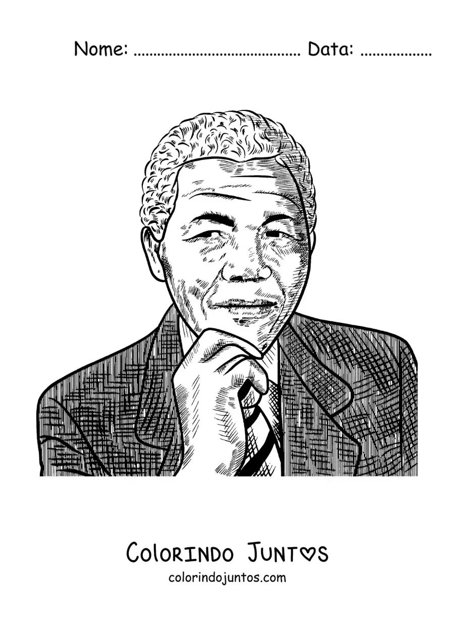Desenho para colorir de um retrato realista de Nelson Mandela