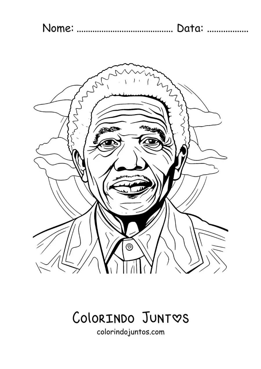 Desenho para colorir de um retrato de Nelson Mandela