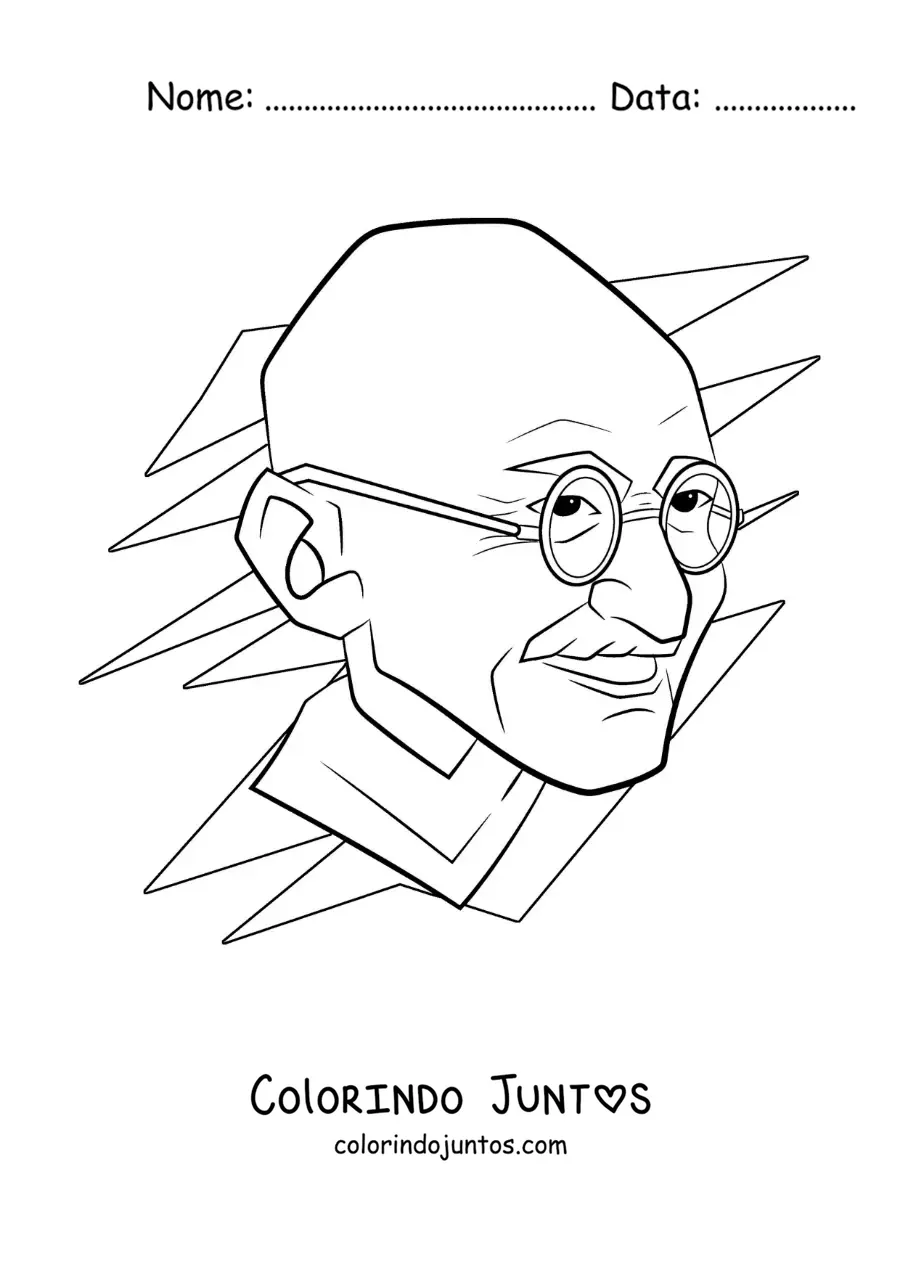 Desenho para colorir de um retrato de Mahatma Gandhi fácil