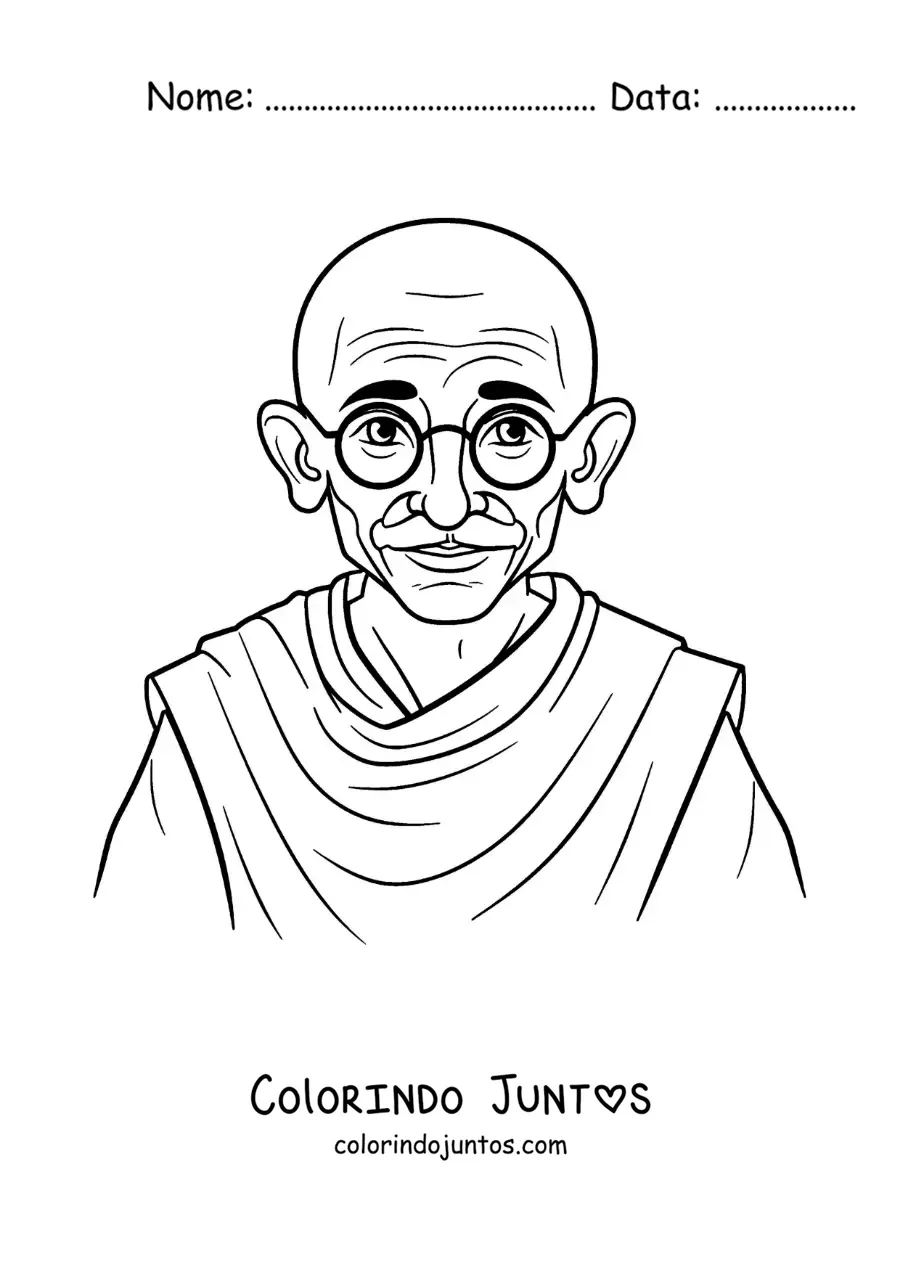 Desenho para colorir de um retrato de Mahatma Gandhi animado
