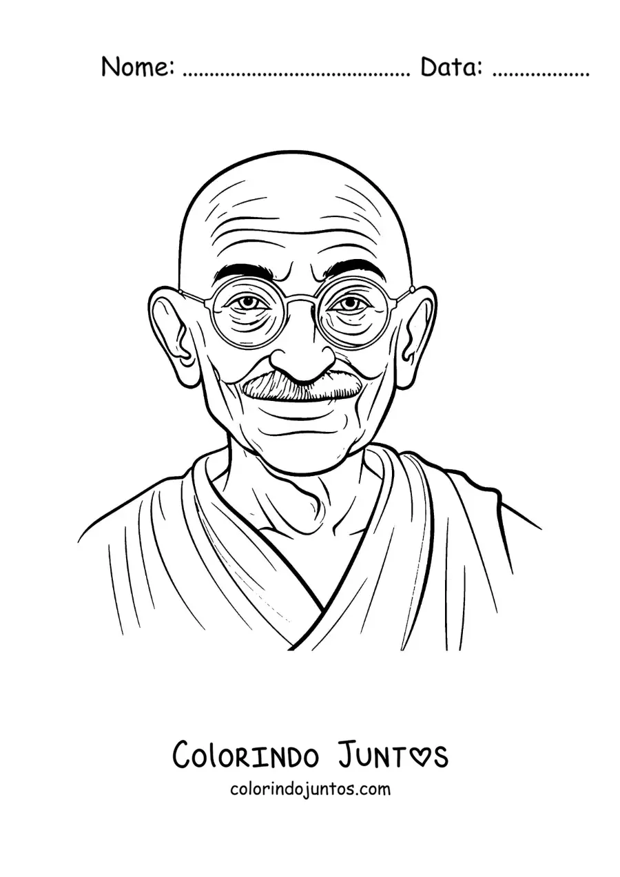 Desenho para colorir de Mahatma Gandhi sorrindo