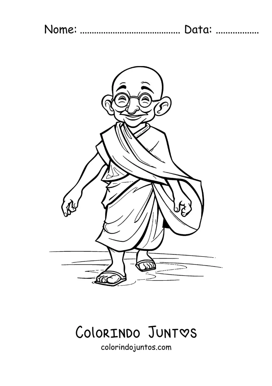 Desenho para colorir de Mahatma Gandhi caminhando
