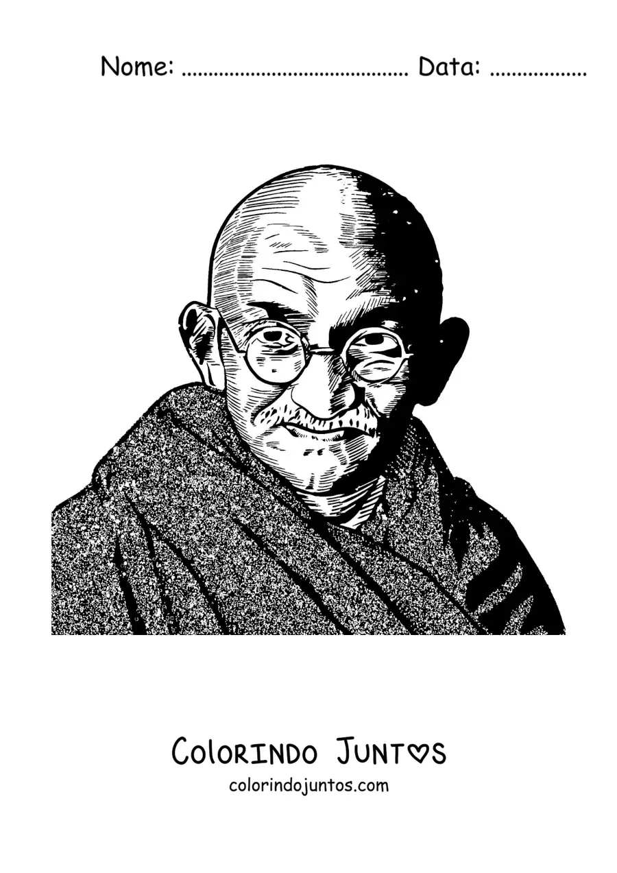 Desenho para colorir de um retrato de Mahatma Gandhi realista