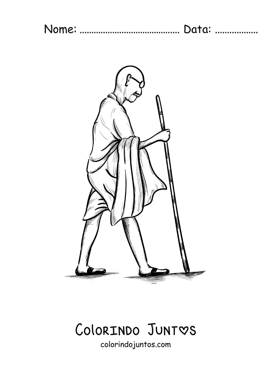 Desenho para colorir da silhueta de Mahatma Gandhi caminhando
