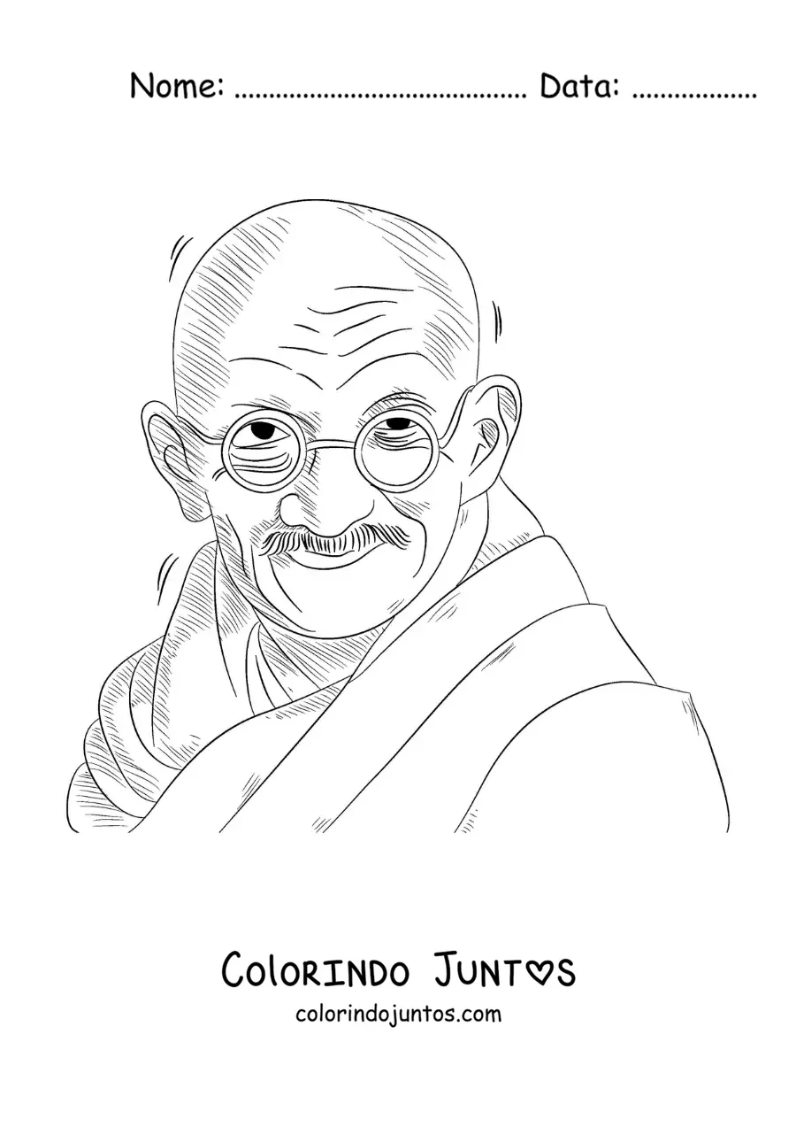 Desenho para colorir de um retrato a lápis de Gandhi