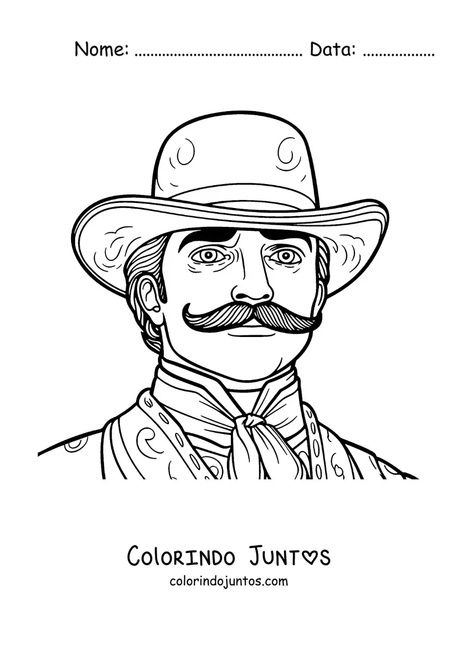 Desenho para colorir de Emiliano Zapata animado com chapéu