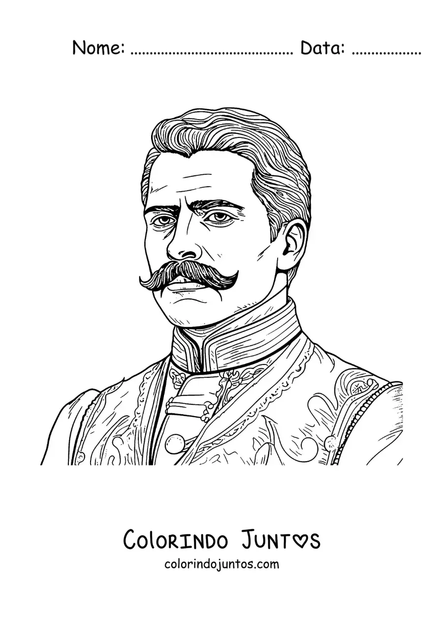 Desenho para colorir de um retrato animado de Emiliano Zapata