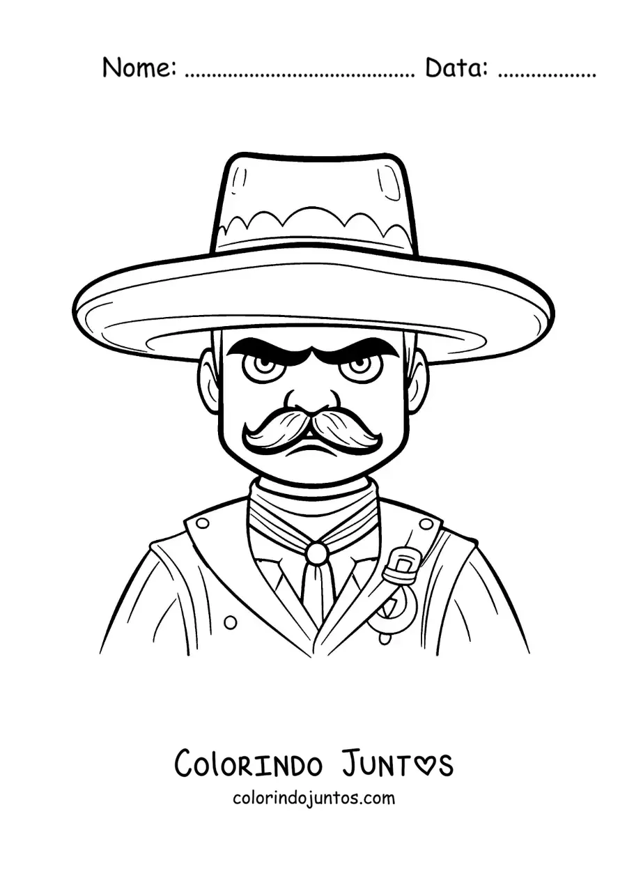 Desenho para colorir do revolucionário Emiliano Zapata