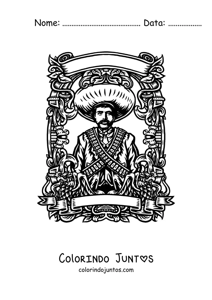 Desenho para colorir de Emiliano Zapata na Revolução Mexicana