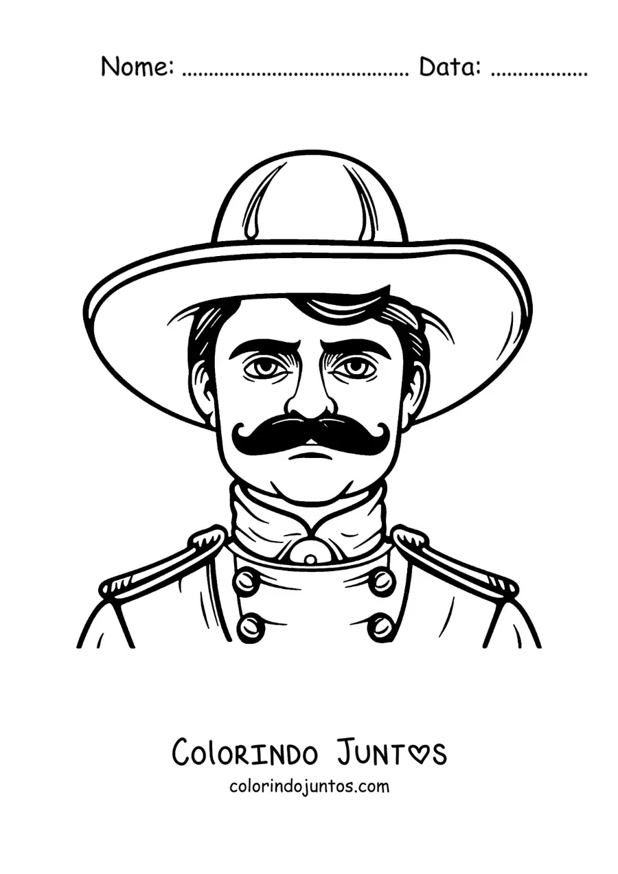 Desenho para colorir de Emiliano Zapata com chapéu mexicano