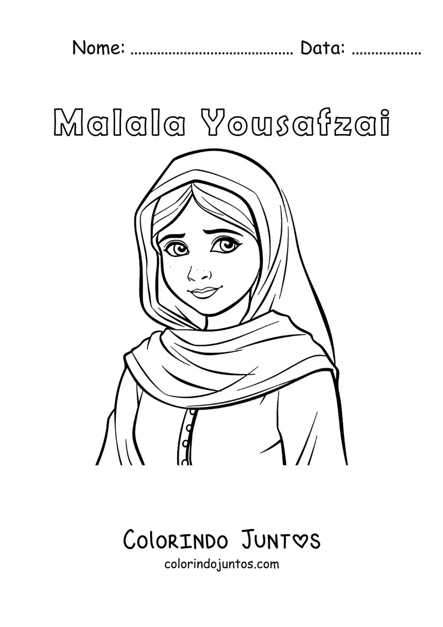 Desenho para colorir de Malala Yousafzai animada para crianças