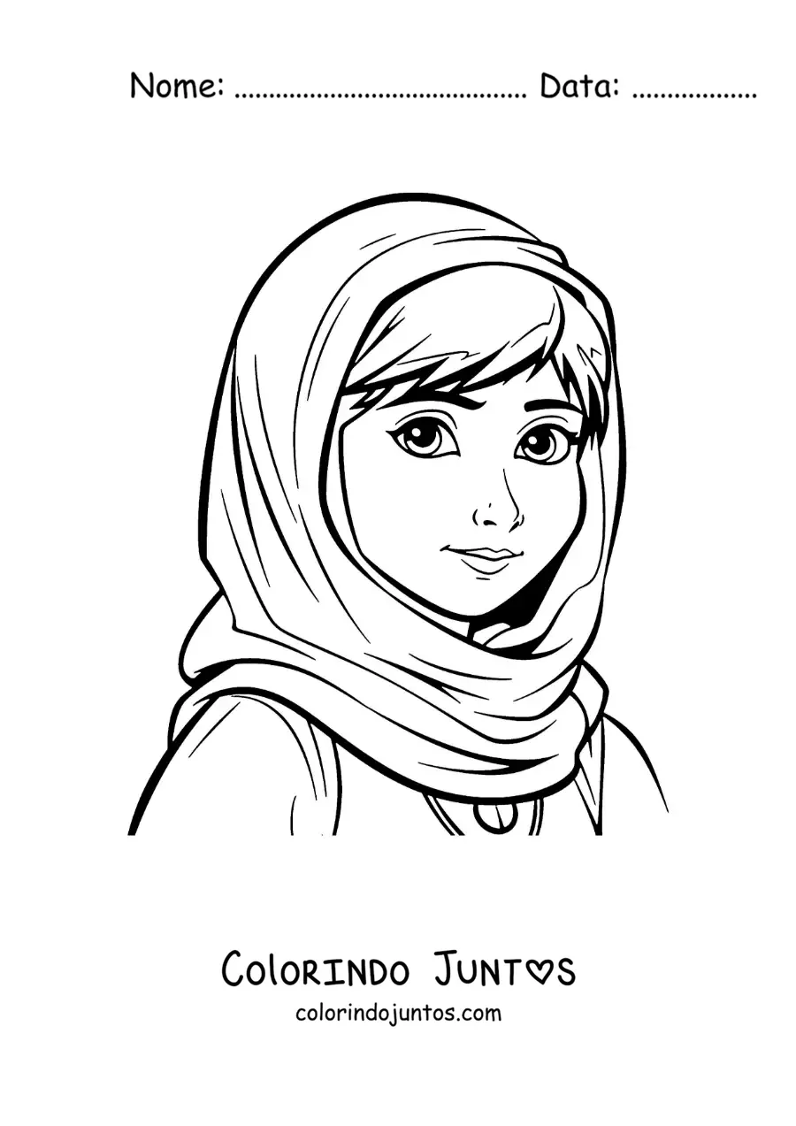 Desenho para colorir de Malala Yousafzai animada estilo anime