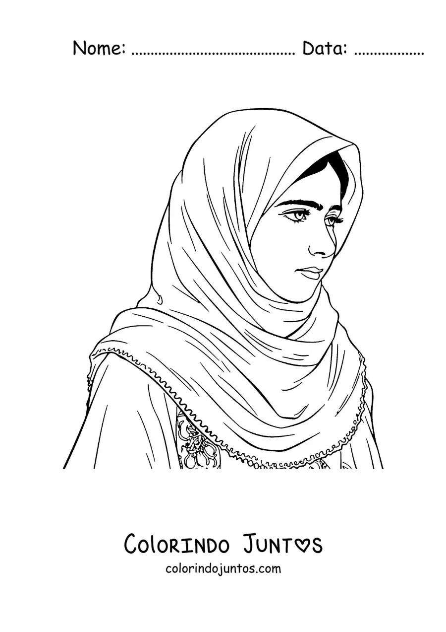Desenho para colorir de um retrato fácil de Malala Yousafzai