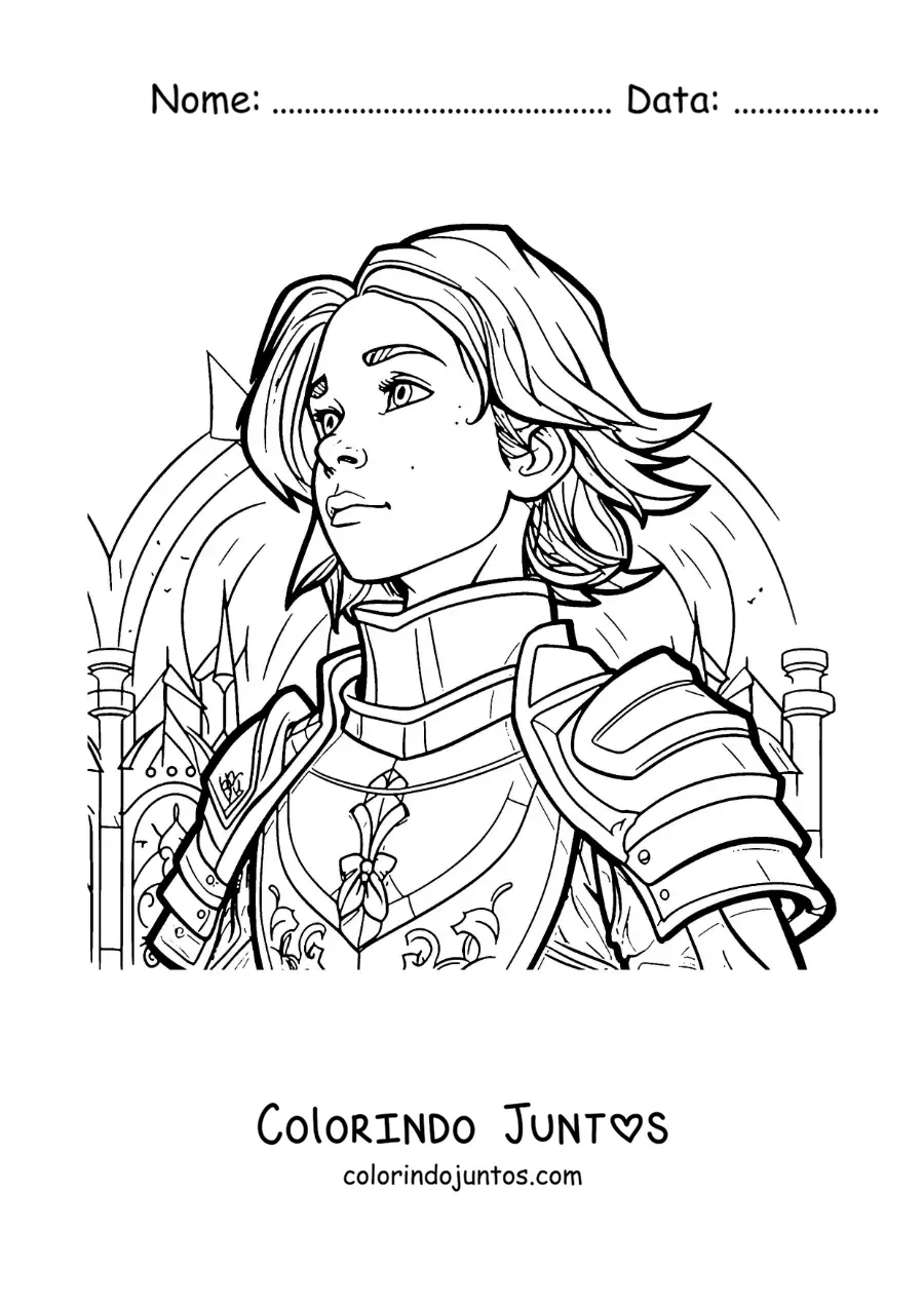 Desenho para colorir de Joana d'Arc animada com sua armadura