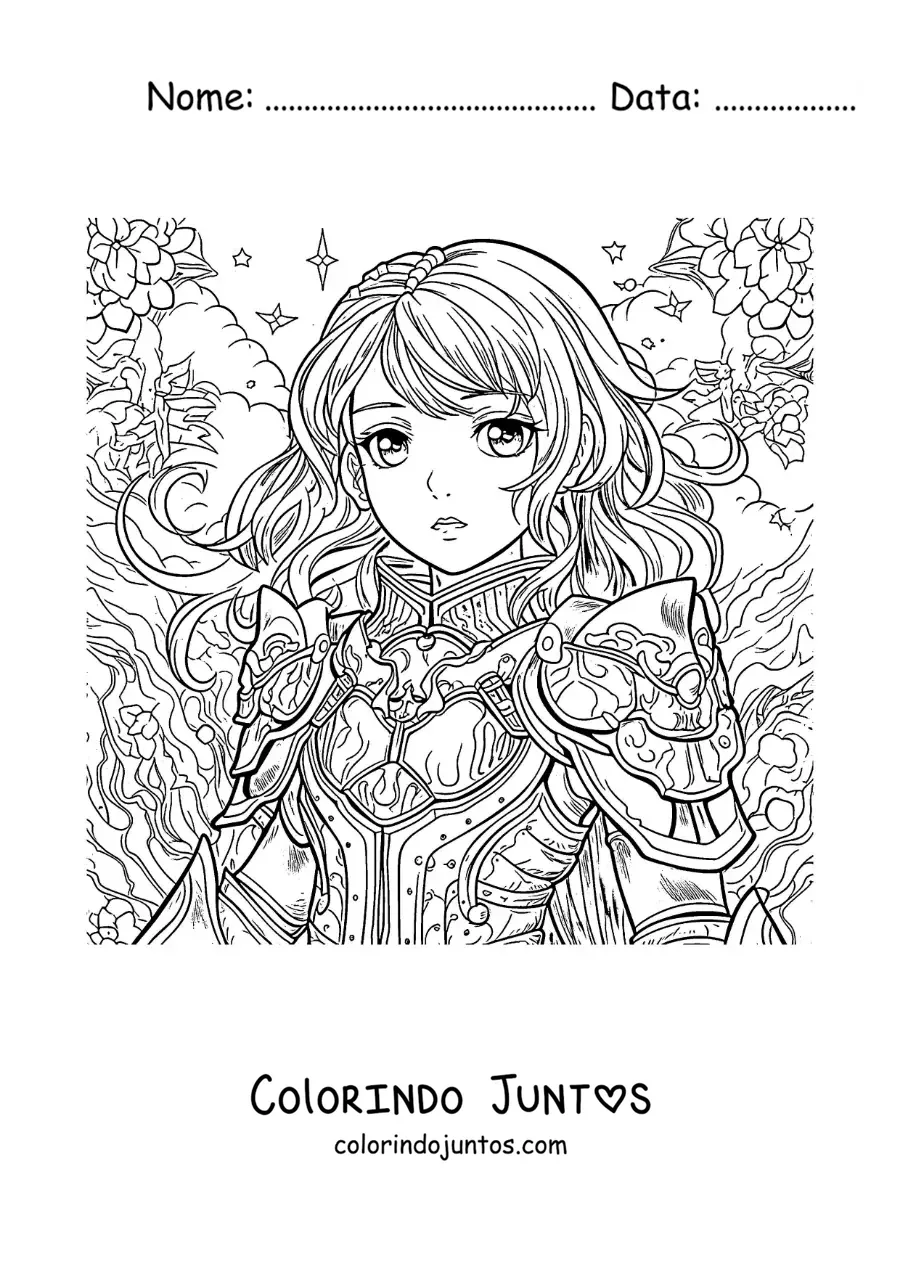 Desenho para colorir de Santa Joana d'Arc animada estilo anime
