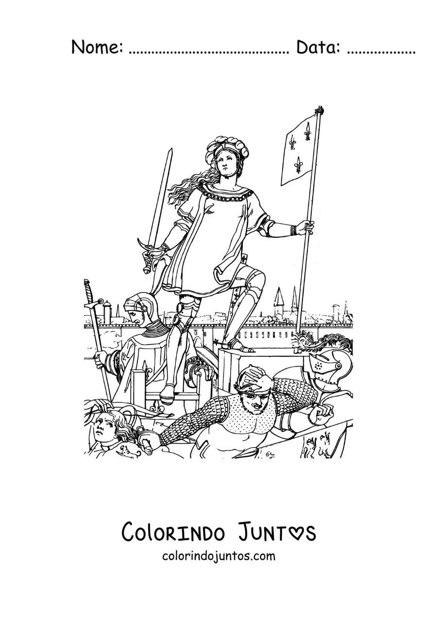Desenho para colorir de Santa Joana d'Arc em uma batalha