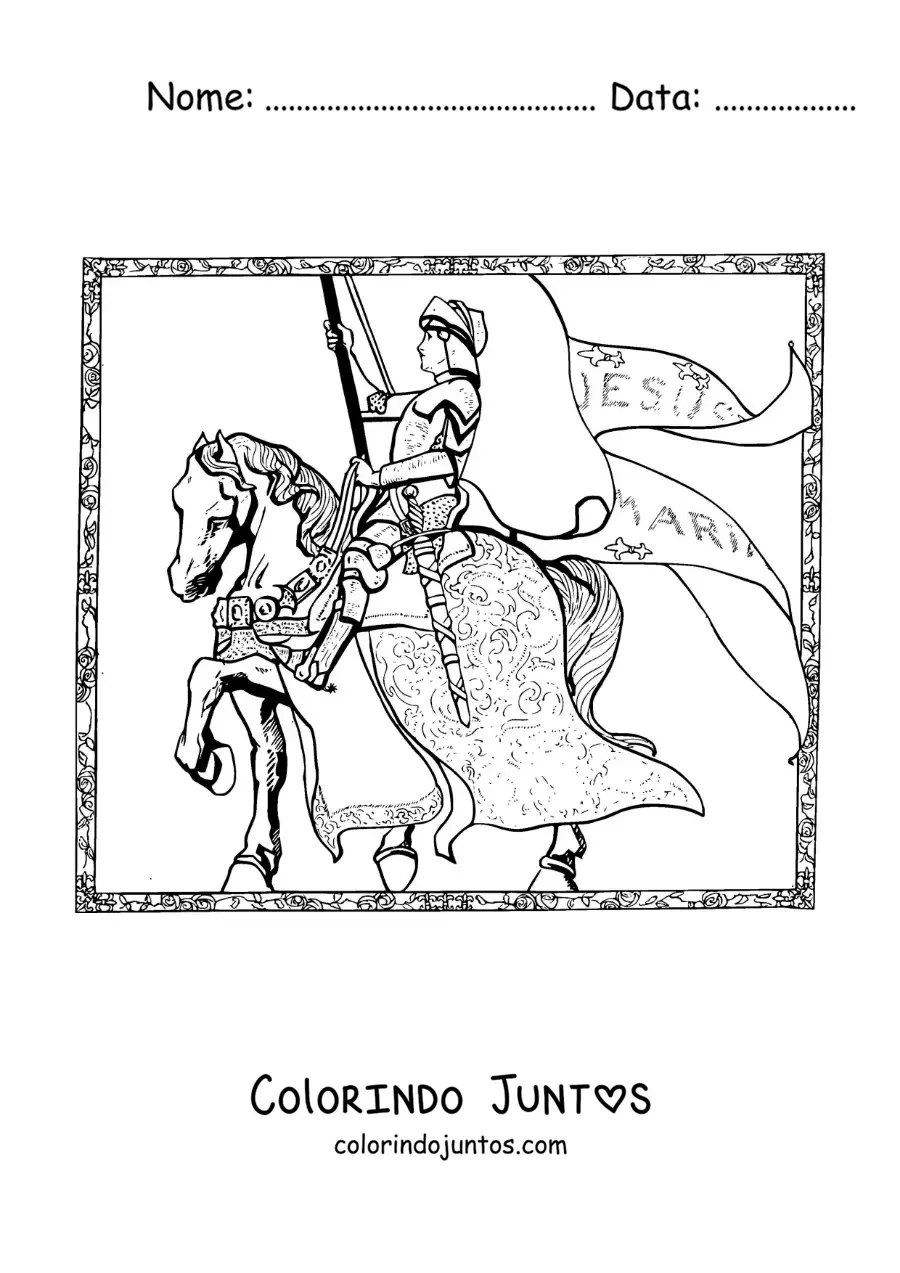 Desenho para colorir de Joana d'Arc em seu cavalo