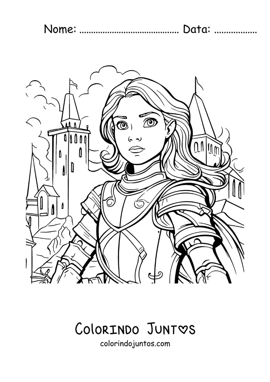 Desenho para colorir de Joana d'Arc com sua armadura