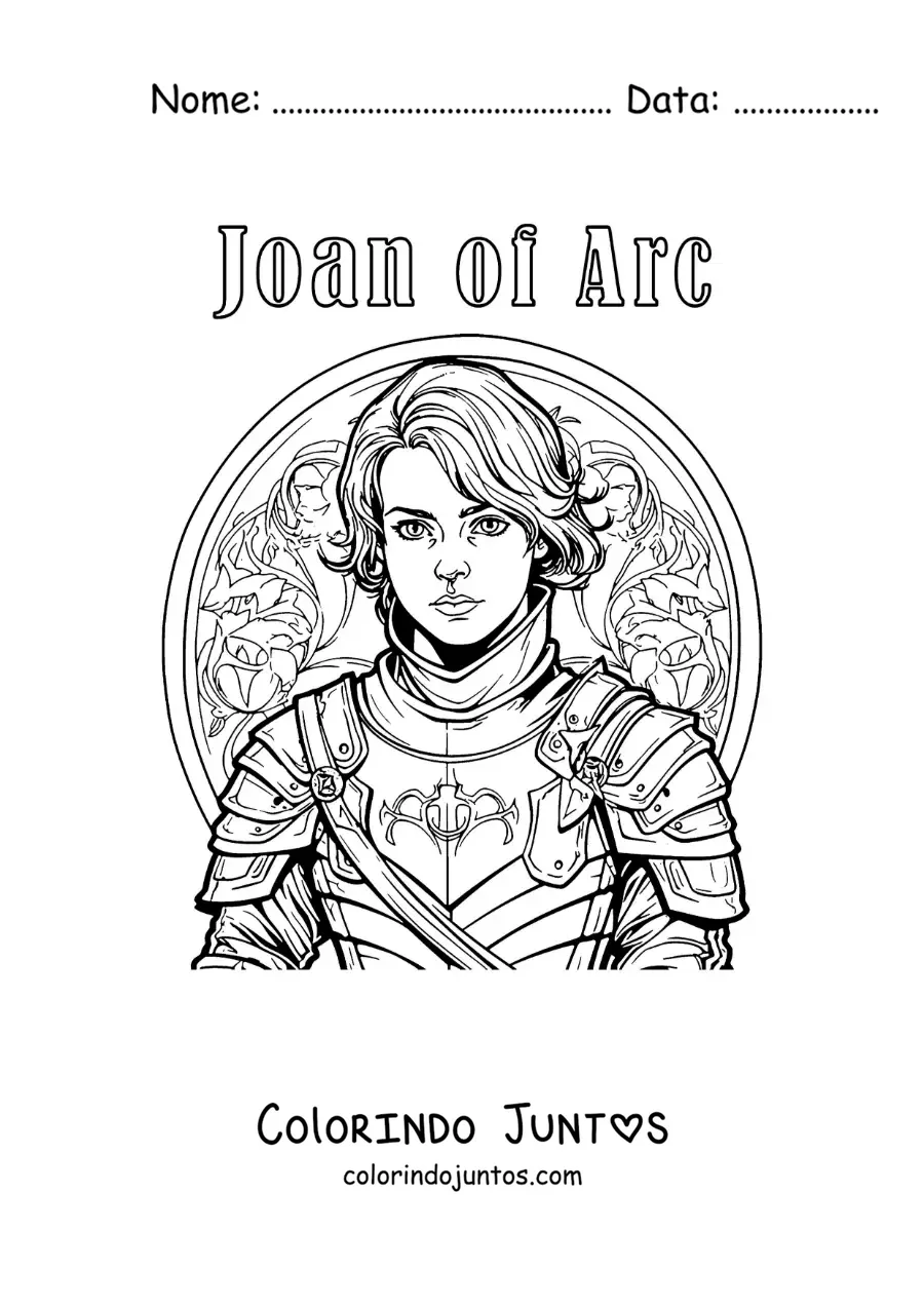 Desenho para colorir de Joana d'Arc animada com seu nome