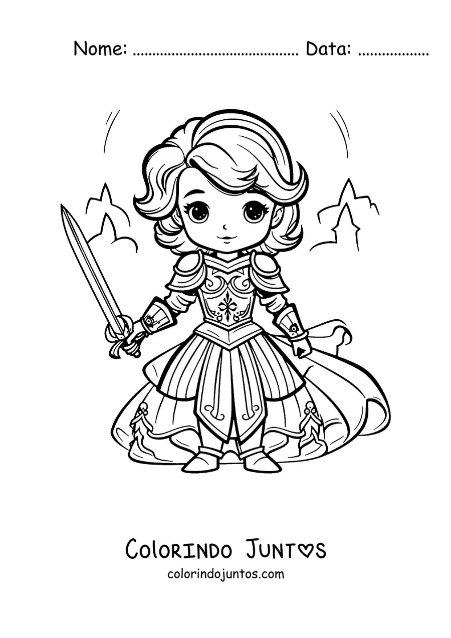 Desenho para colorir de Santa Joana d'Arc kawaii