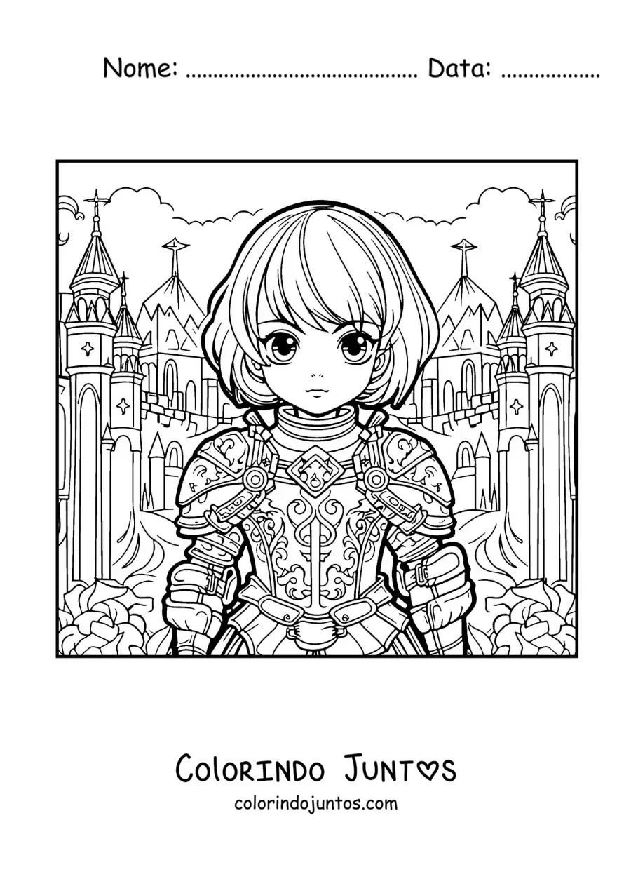 Desenho para colorir de Santa Joana d'Arc kawaii estilo anime