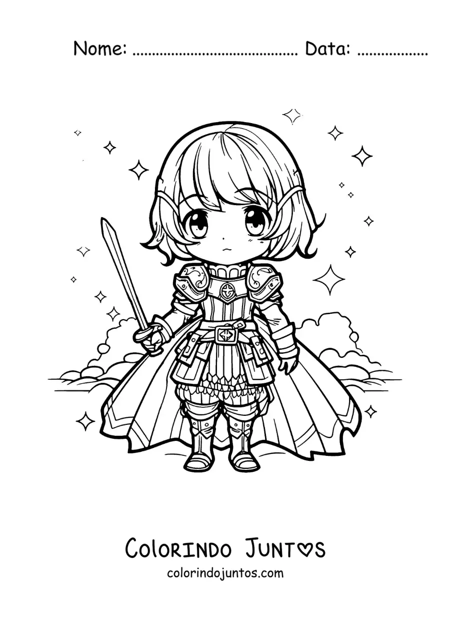 Desenho para colorir de Santa Joana d'Arc kawaii estilo chibi
