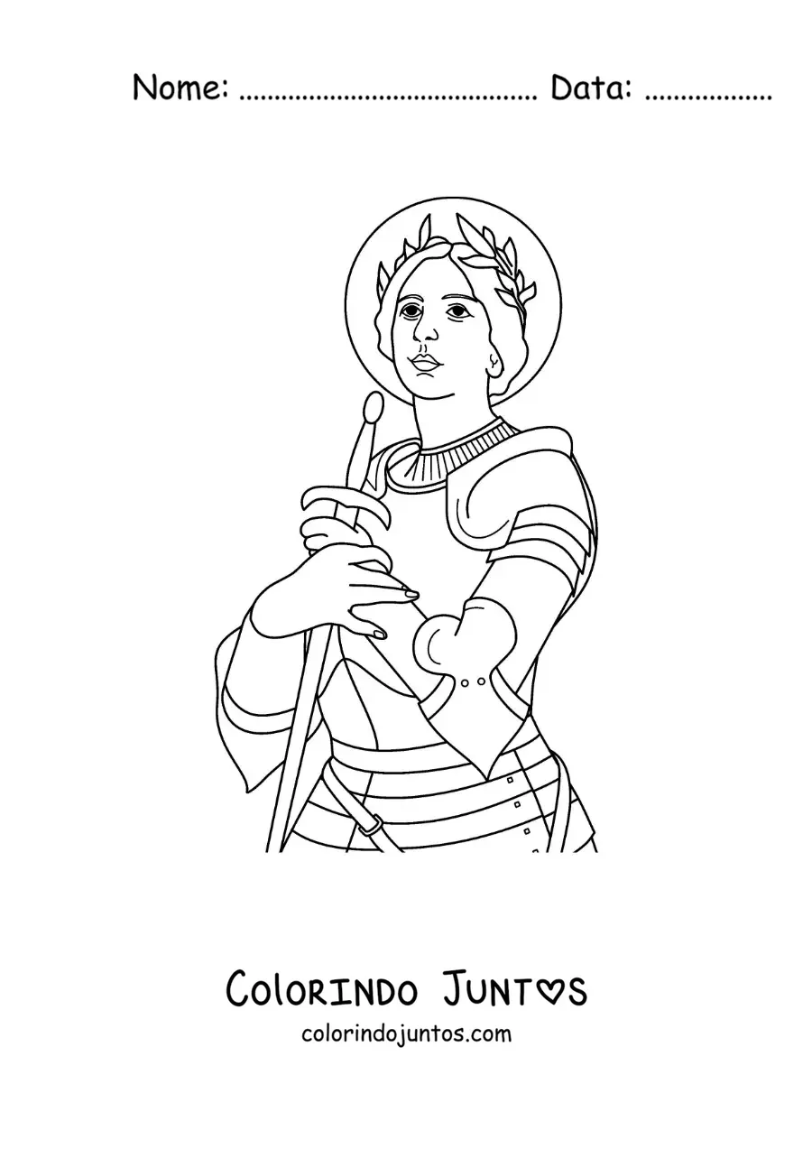 Desenho para colorir de Santa Joana d'Arc e sua espada