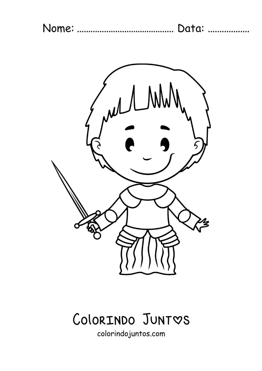 Desenho para colorir de Joana d'Arc animada fácil para crianças
