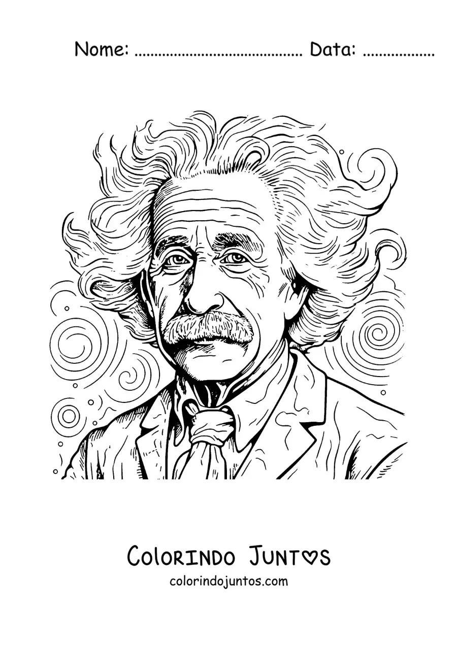 Desenho para colorir de um retrato realista de Albert Einstein