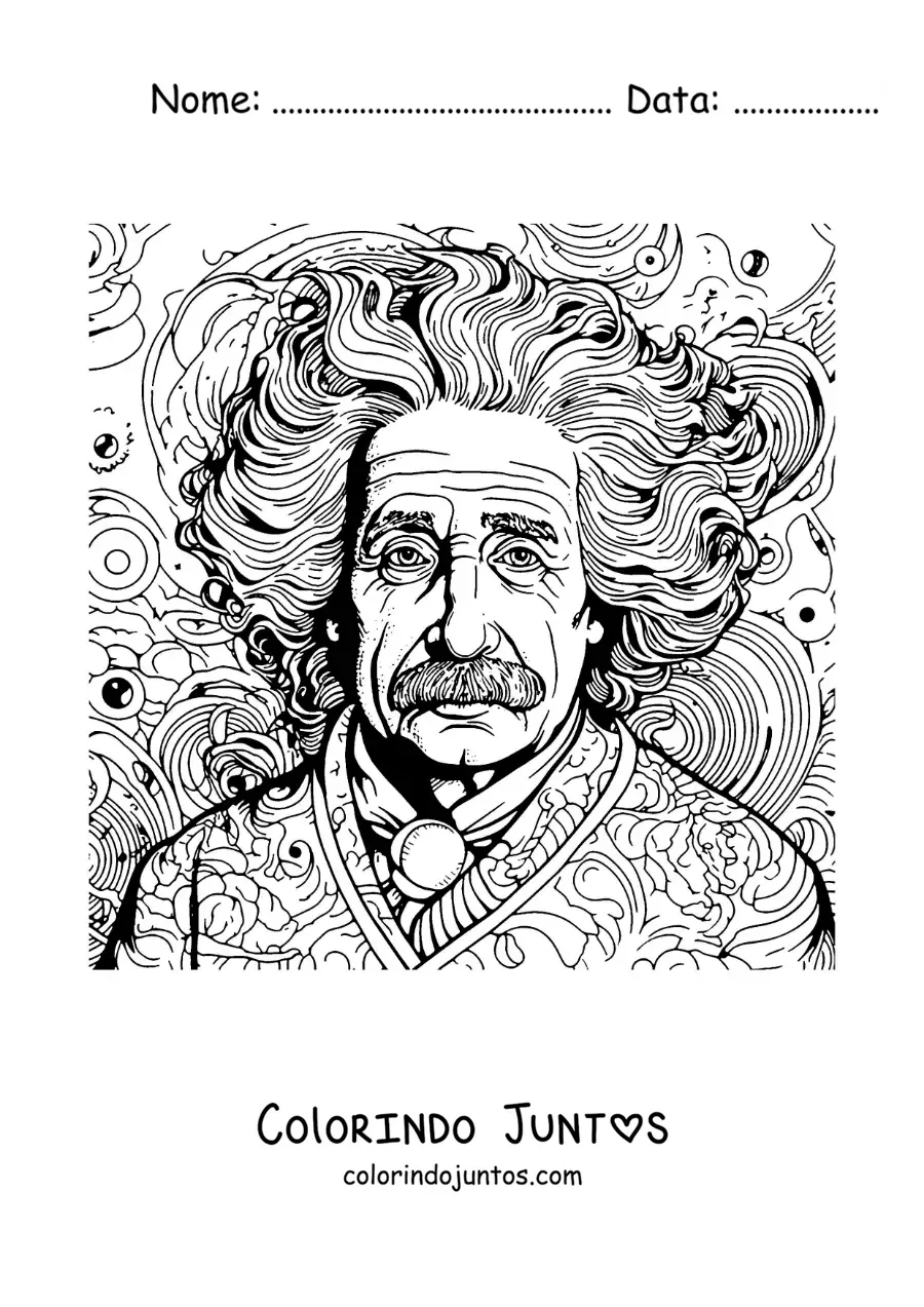 Desenho para colorir de um retrato divertido de Albert Einstein