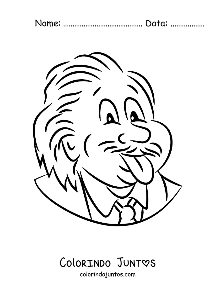 Desenho para colorir infantil de Albert Einstein mostrando a língua
