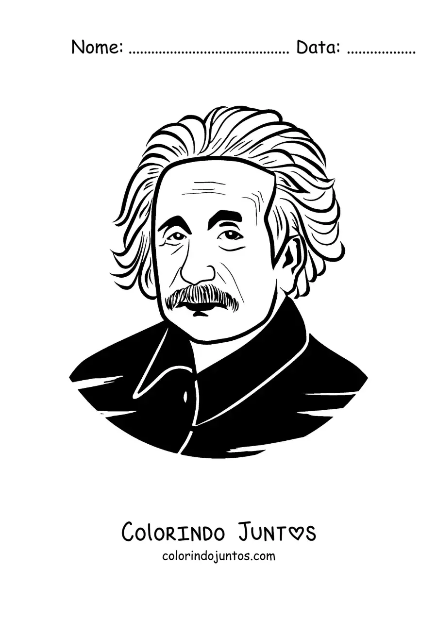 Desenho para colorir de um retrato fácil de Albert Einstein