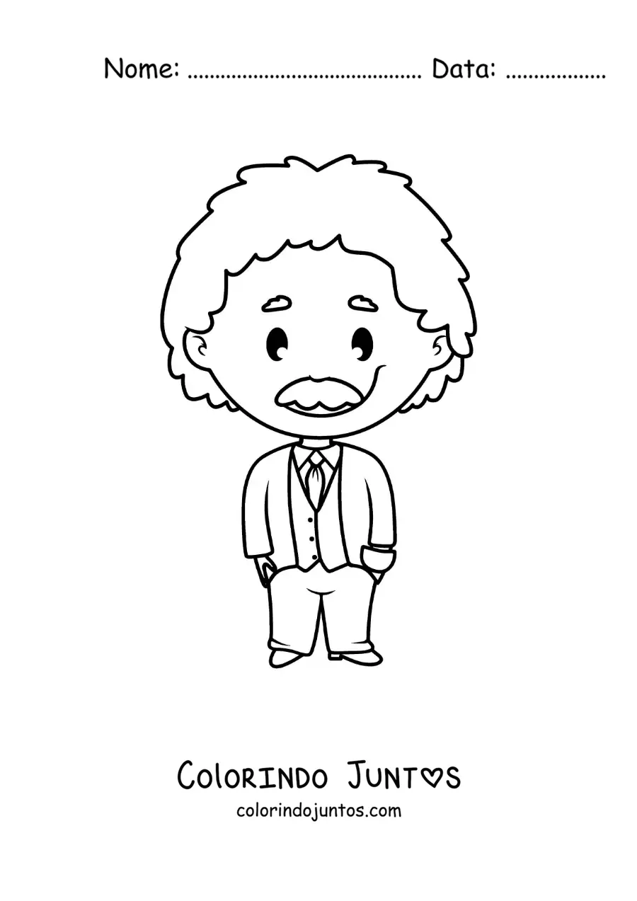Desenho para colorir de Albert Einstein animado fácil para crianças