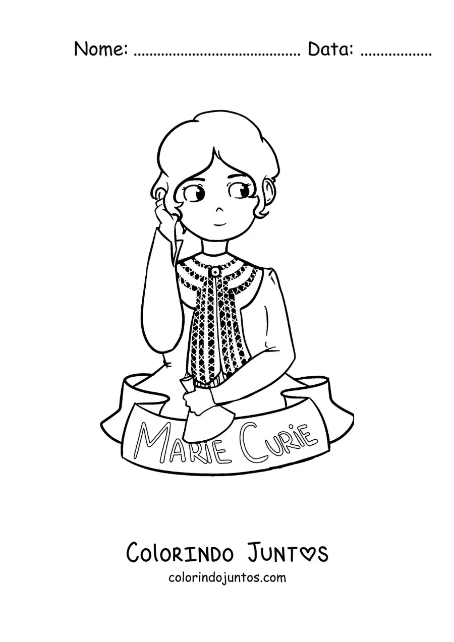 Desenho para colorir de Marie Curie animada para crianças