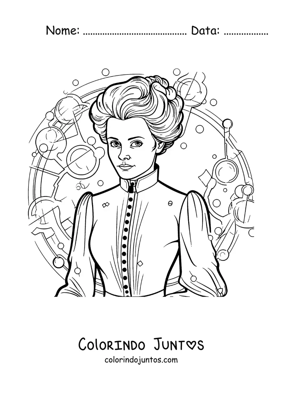 Desenho para colorir da cientista Marie Curie animada