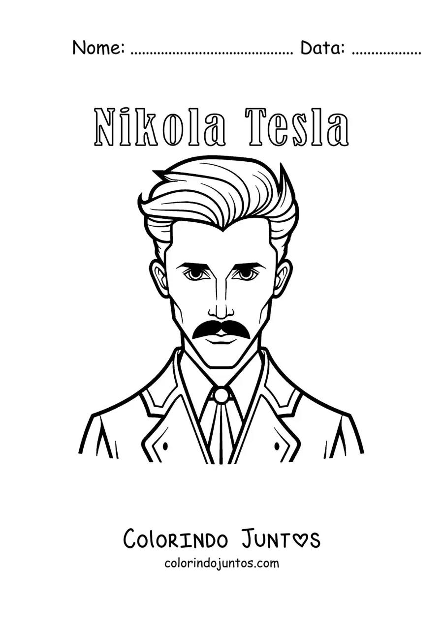 Desenho para colorir de Nikola Tesla animado com seu nome